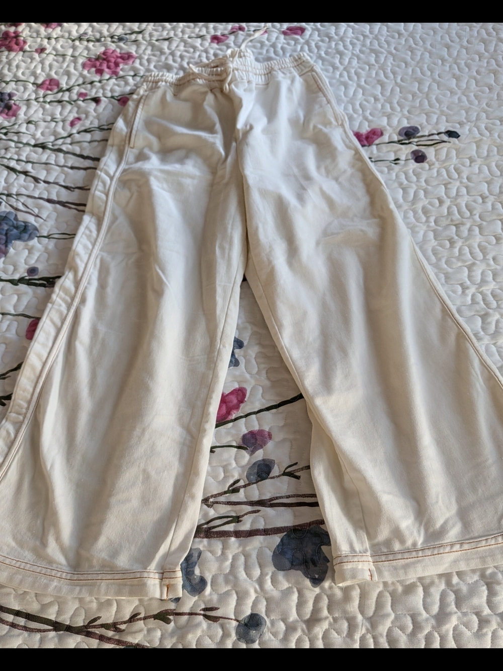 Cream Wide Leg Drawstring Pants